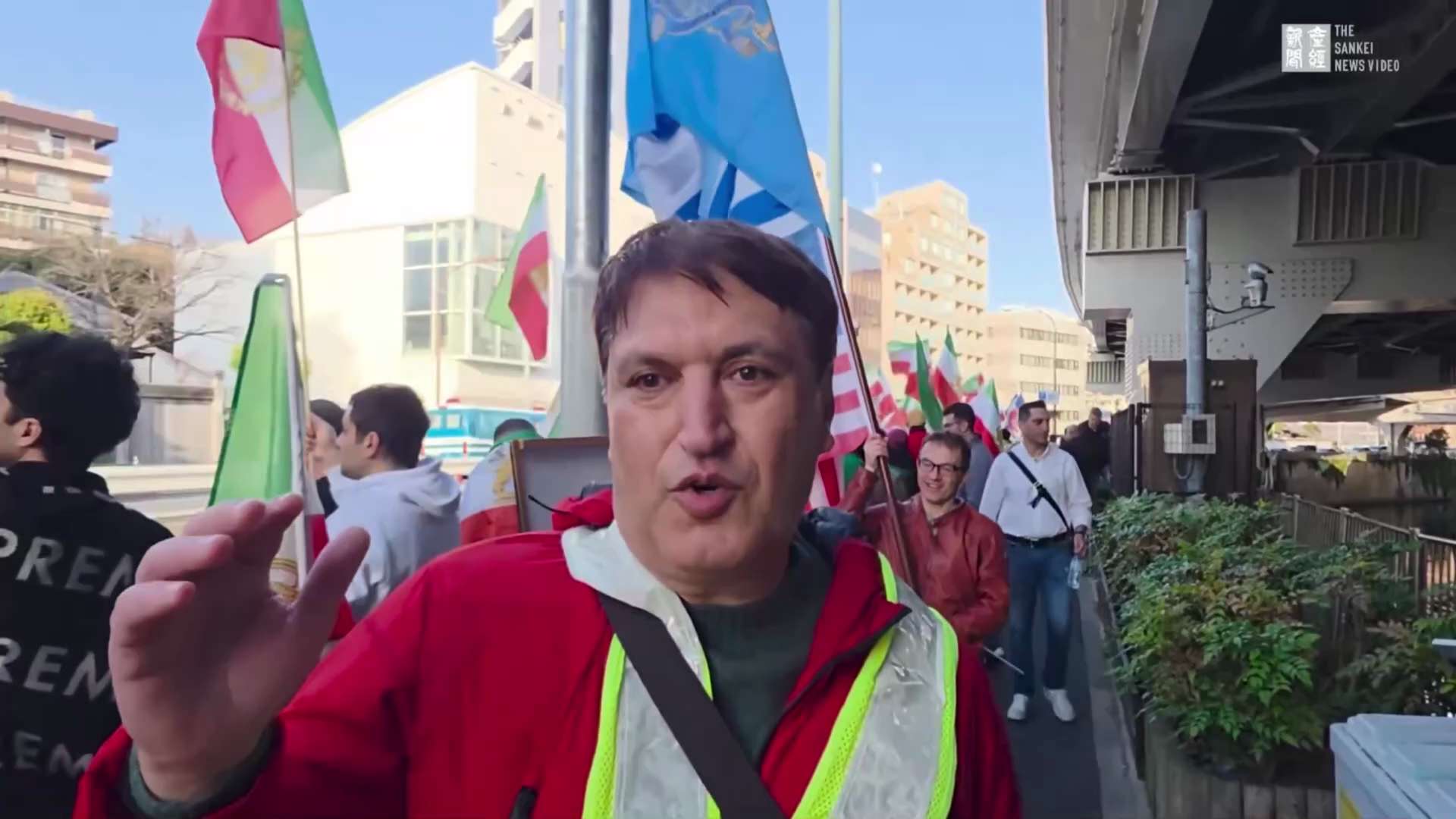 Japanese Iranians hold rally in front of the Iranian Embassy in Tokyo's Minato Ward welcoming attack...