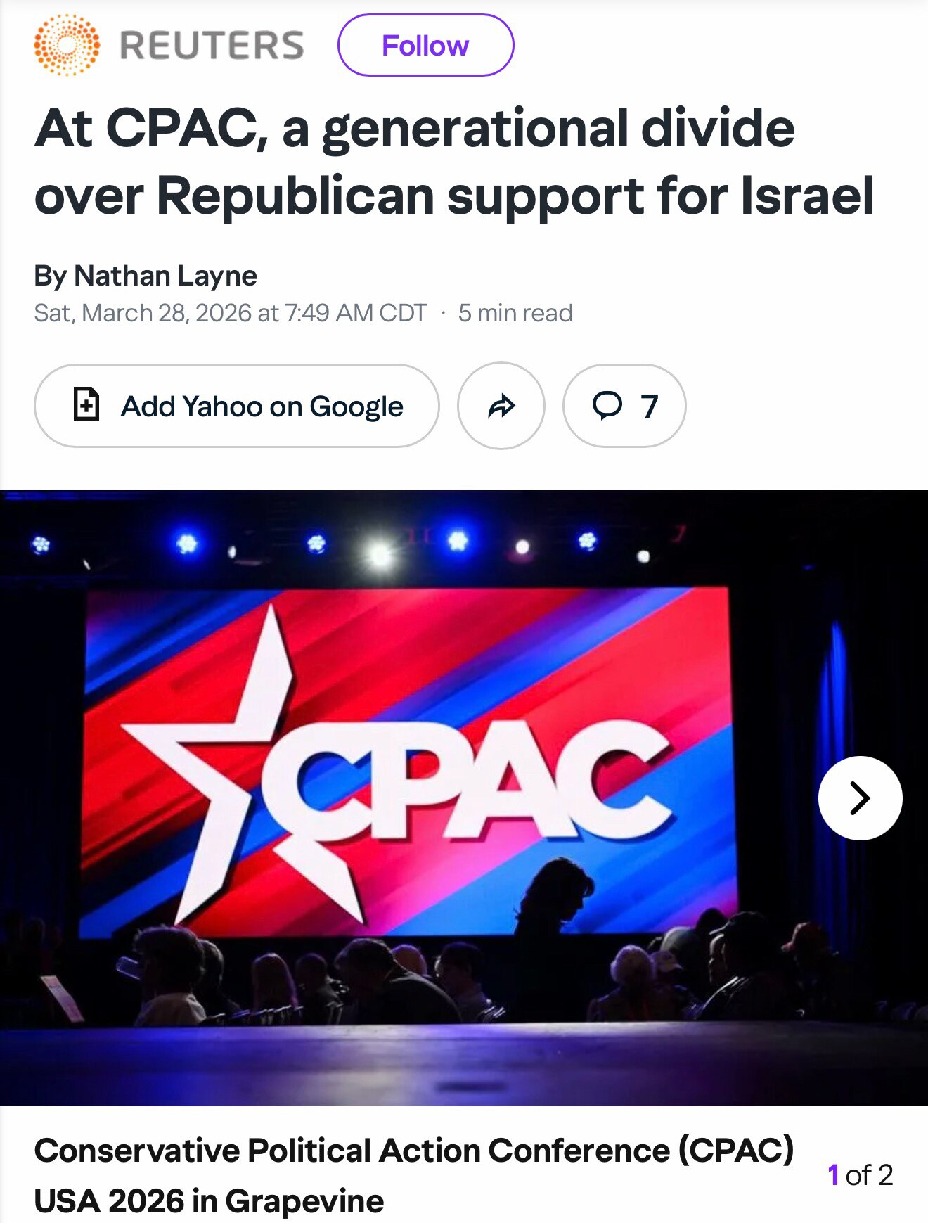 At CPAC, a generational divide over Republican support for Israel

https://www.yahoo.com/news/articl...