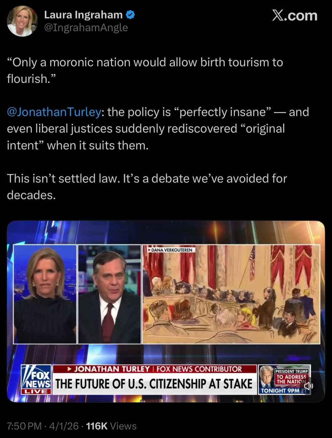 “Only a moronic nation would allow birth tourism to flourish.”

@JonathanTurley: the policy is “perf...