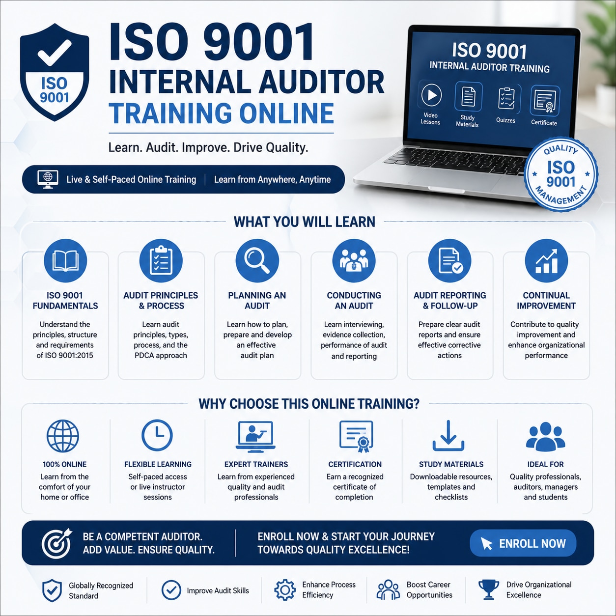 ISO 9001 Internal Auditor Training Online
ISO 9001 Internal Auditor Training online provides profess...