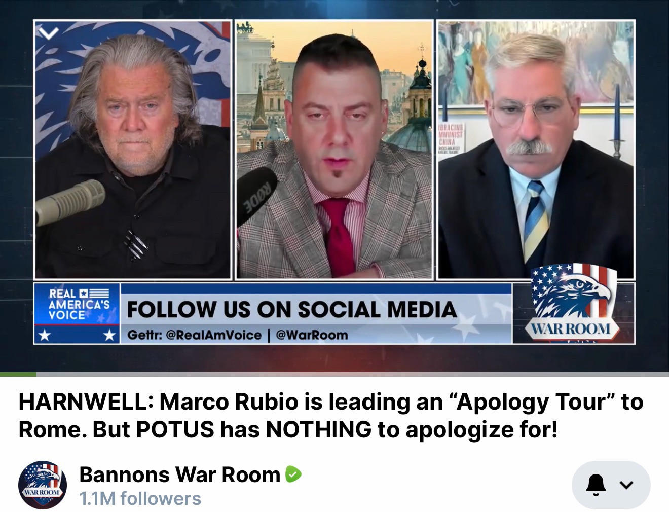 HARNWELL: Marco Rubio is leading an “Apology Tour” to Rome. But POTUS has NOTHING to apologize for! ...