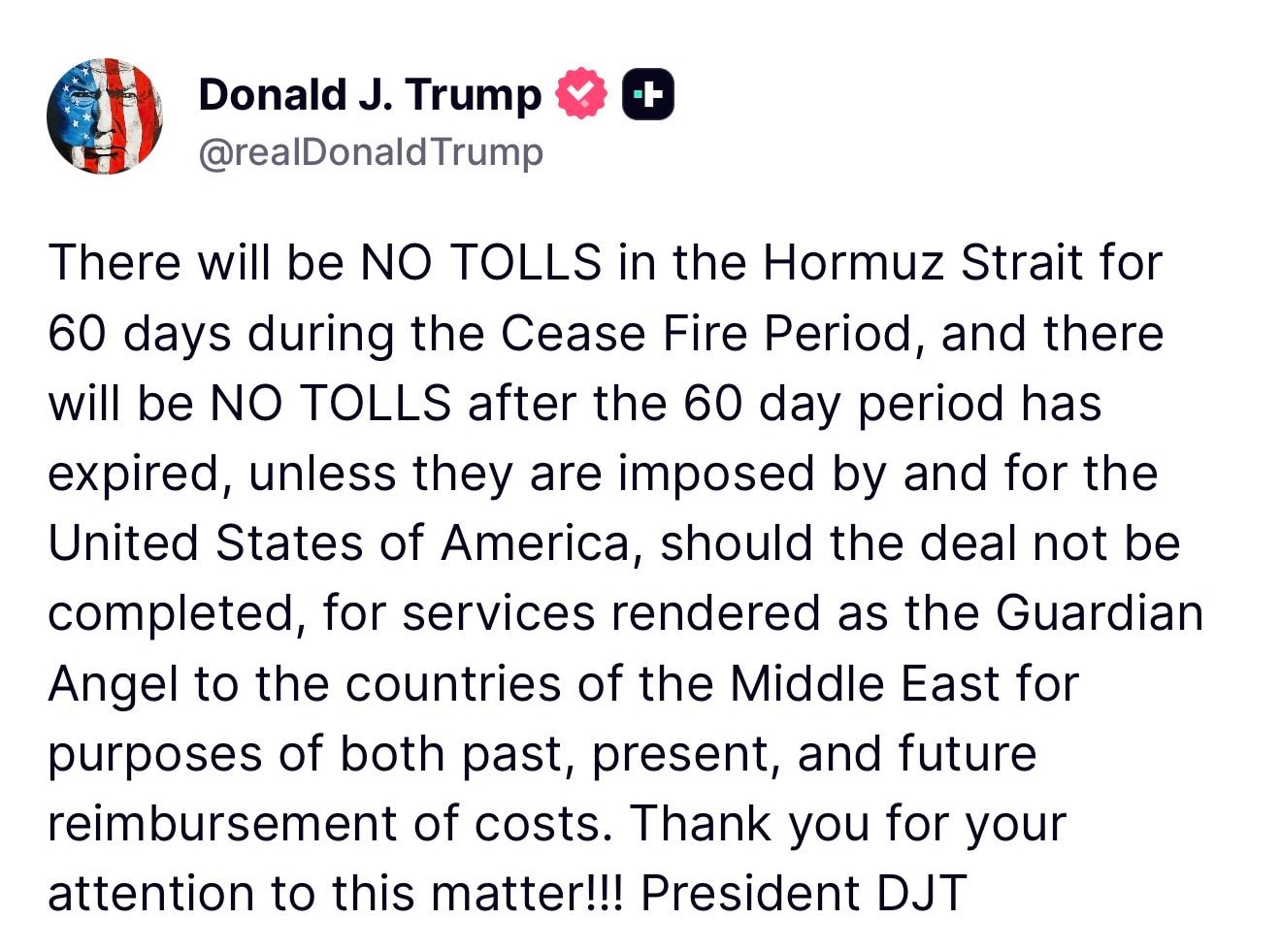 🚨BREAKING: President Trump has a message for the ENTIRE World: “THERE WILL BE NO TOLLS” 🔥 

PEACE ...