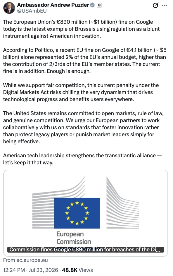 Donald J. Trump Truth Social Jul 26, 2026, 9:46 AM

https://www.cnbc.com/2026/07/23/google-1-billion...