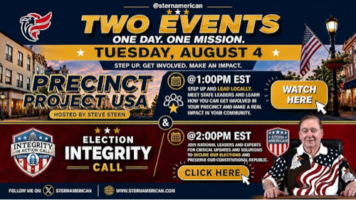 Tue, August 4 LIVE: Precinct Project USA @1PM & Election Integrity @2PM EST - Hosted by Steve Stern