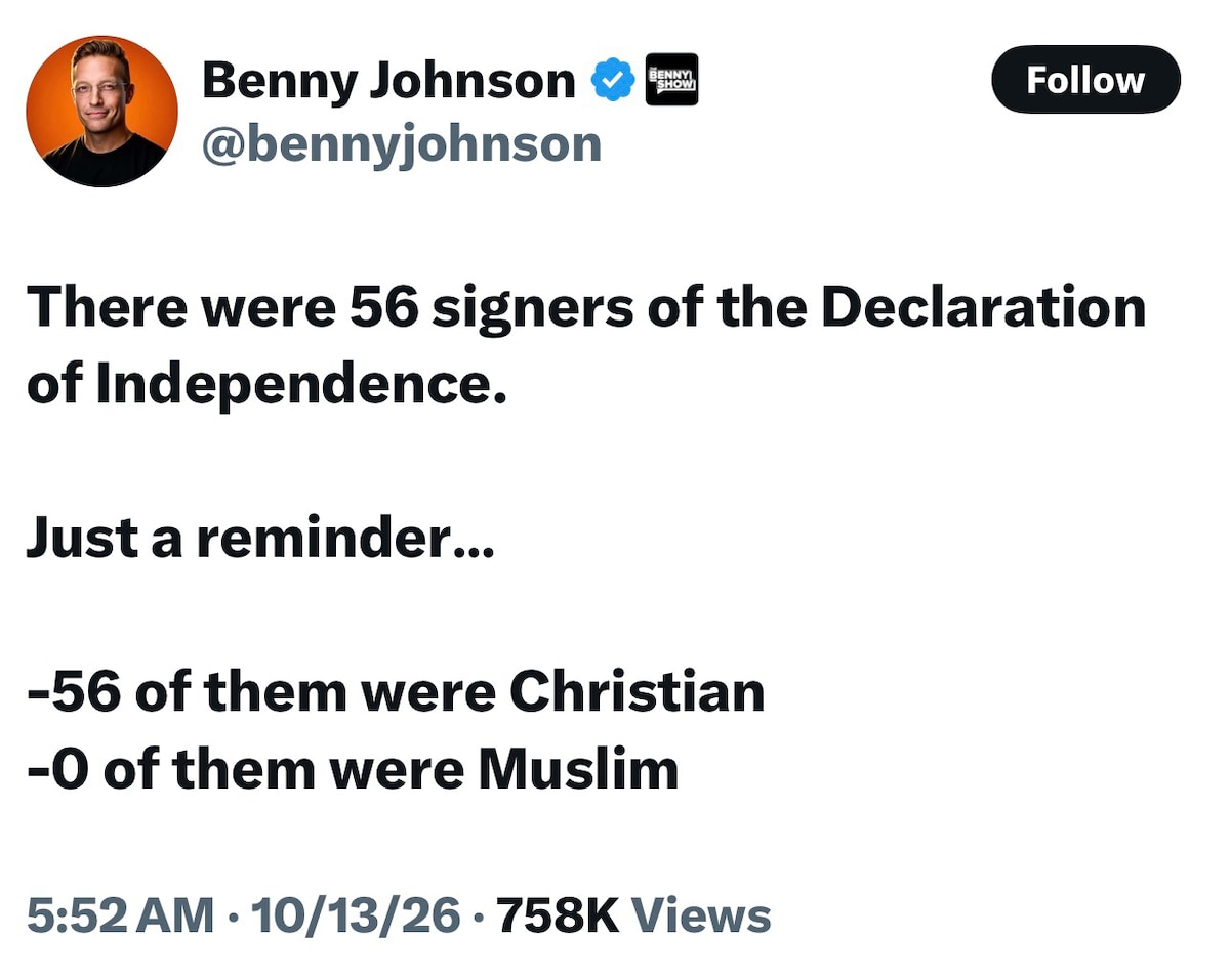 There were 56 signers of the Declaration of Independence.

Just a reminder…

-56 of them were Christ...