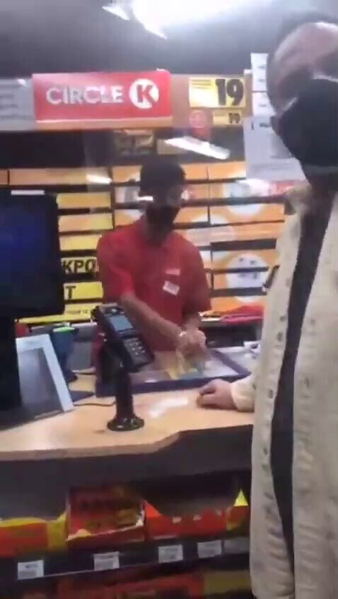 State of these masked sheep harassing a woman for not wearing one, the completely triggered one is w...