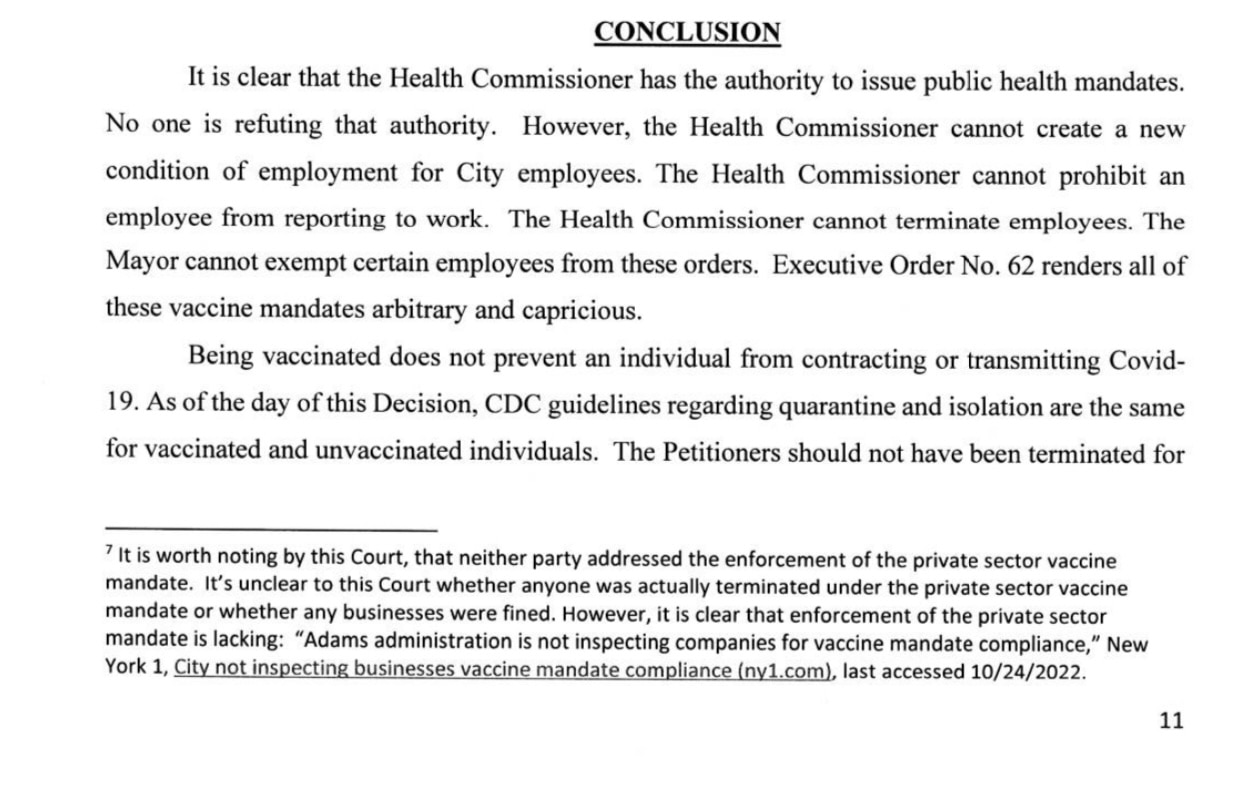 🚨BREAKING🚨: NY Supreme Court rules that public employees fired for being unjabbed must be given their jobs back with full backpay

Judge said jab mandates were “arbitrary and capricious” and that we shouldn’t punish city workers that showed up to work before the jab was available and risked their lives while everyone else was locked down

BIG Victory!