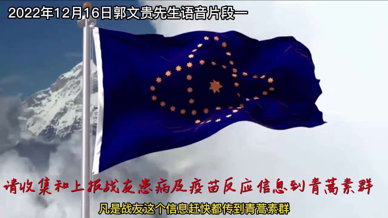 2022年12月16日郭文贵先生最新语音：请各农场收集和上报战友患病及疫苗反应信息到青蒿素群
#2022年12月16日#郭文贵先生最新语音片段#收集患病信息#疫苗反应信息#青蒿素群 
兄弟姐妹大家好，...