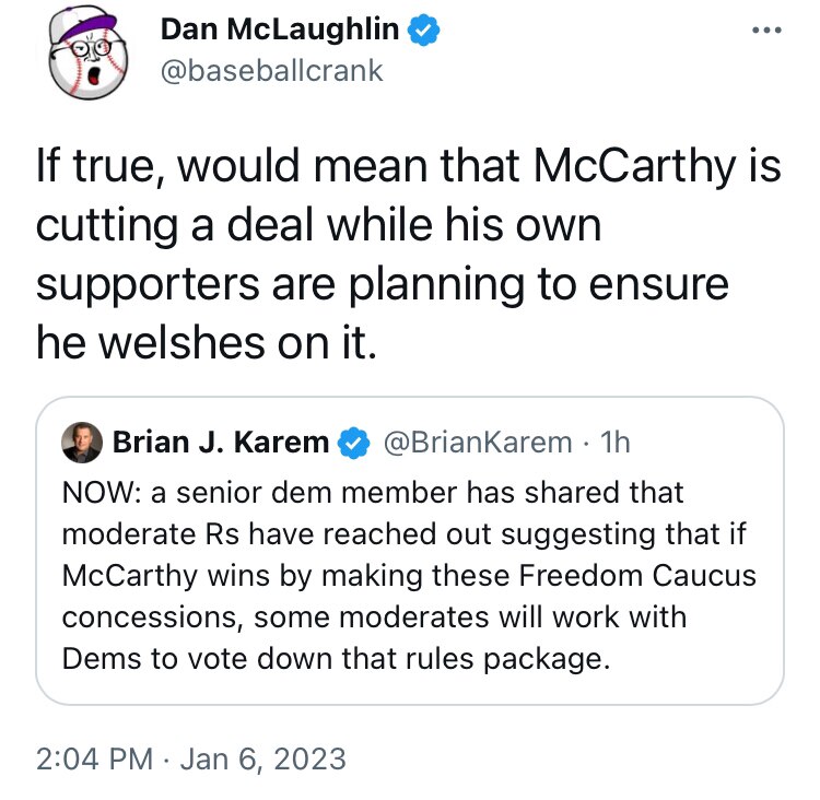 ♦️You don’t make ‘deals’ with people you can’t trust. And no one with a functioning brain cell can trust Kevin McCarthy! 
