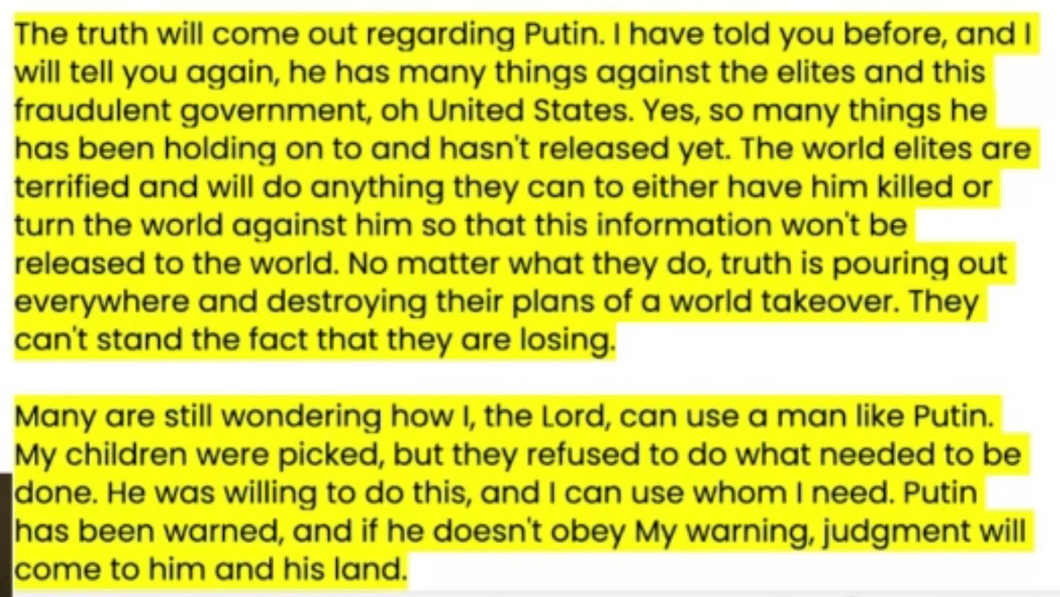 Prophecy regarding Russia
Very relevant. God is uncovering all the traitors for his children.