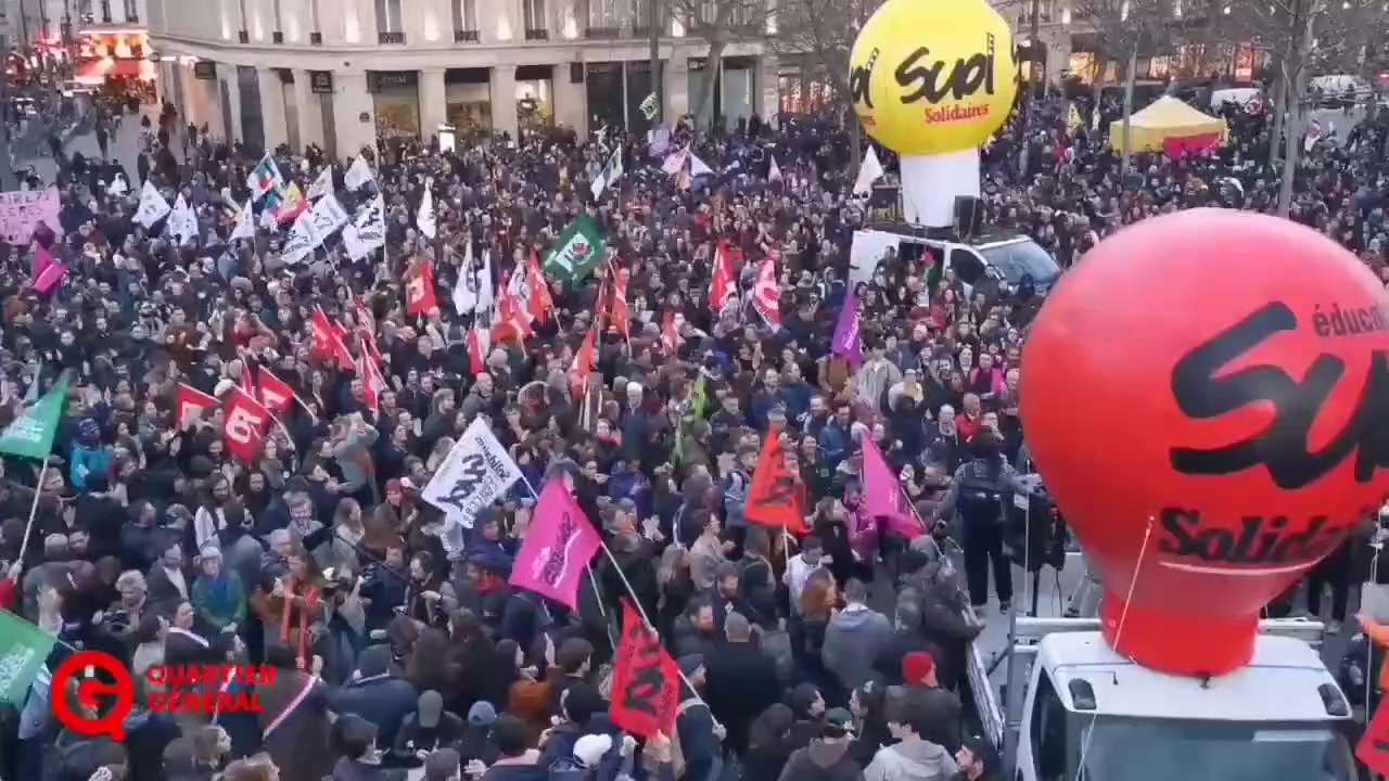 Mass demonstrations against pension reform in Paris, France