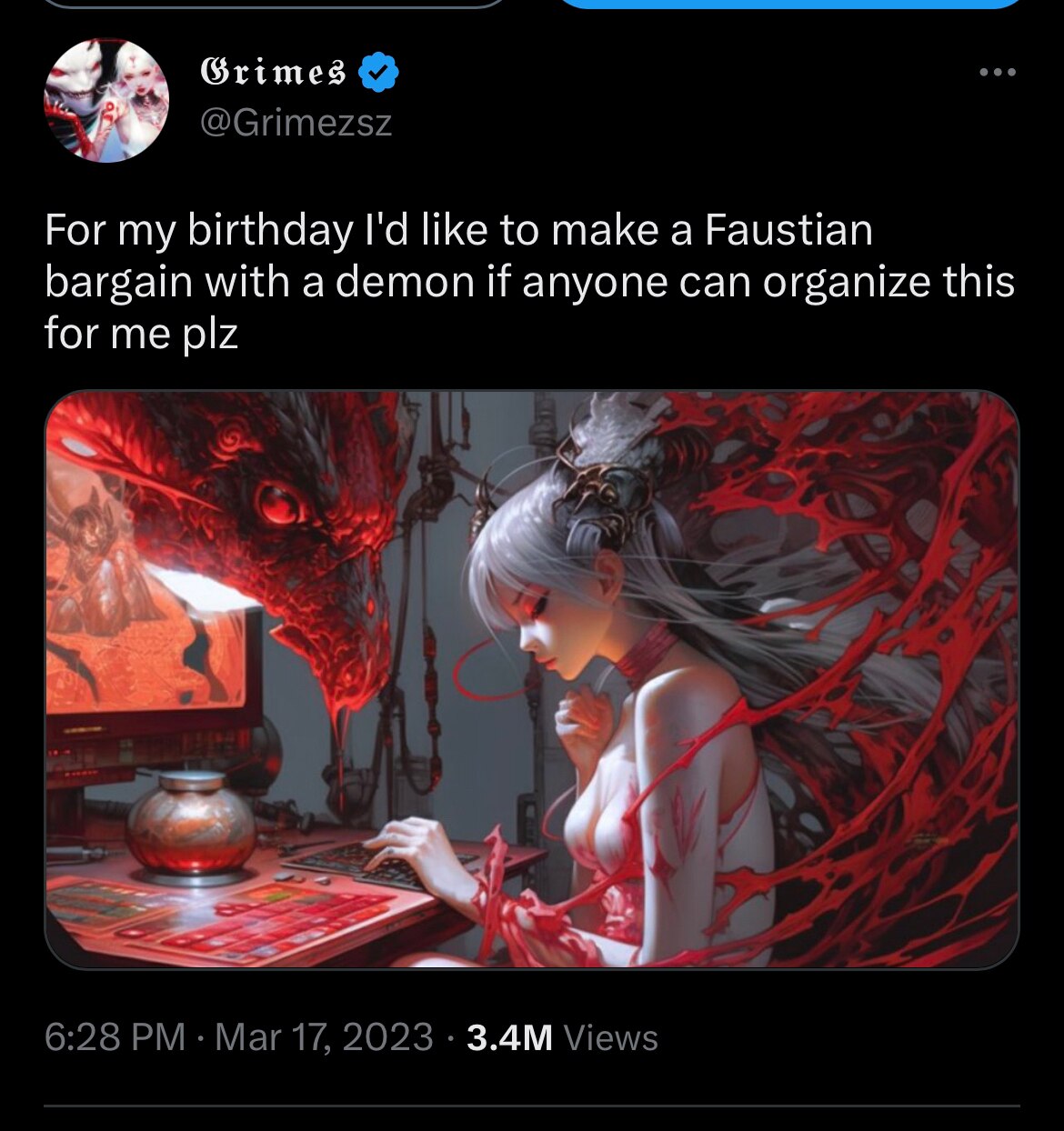 Grimes’ babydaddy (Elon Musk) responds to her interest to sell her soul…again👇