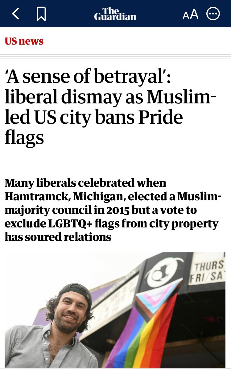 Ha, ha, ha, its always fun when lefties come a cropper of their own making.

Surprise surprise a Muslim council doesn’t want the celebration of homosexuality. Not all muslim politicians are as cynical as London Mayor Khan.

Muslims actually believe in something & don’t compromise. Their doctrine says sex with little girls is ok as old Mo’ did it, but he didn’t do sex with men so that’s a big no no. 

In the years to come the big clash of cultures will be between the Alphabet People & Islam. My money is on Islam.
 

