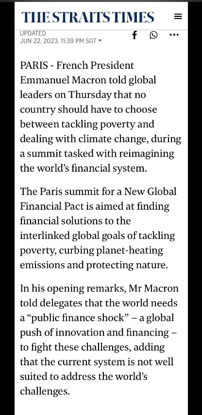 “In his opening remarks, Mr Macron told delegates that the world needs a "public finance shock" - a ...