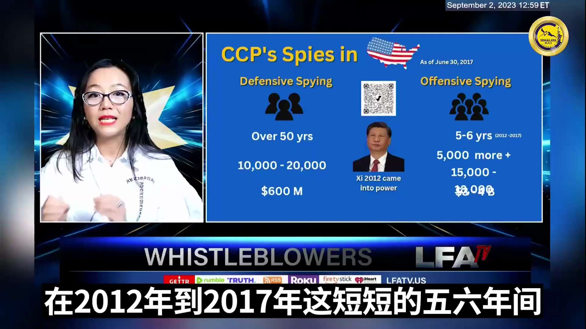 在过去的50多年里 ，中共的防御性间谍活动在美国安插了大约10,000到20,000名间谍，每年的预算是六亿美元。在2012年习近平上台之后 ，中共防御性间谍转为了进攻性间谍活动。除了之前的2万名间谍...