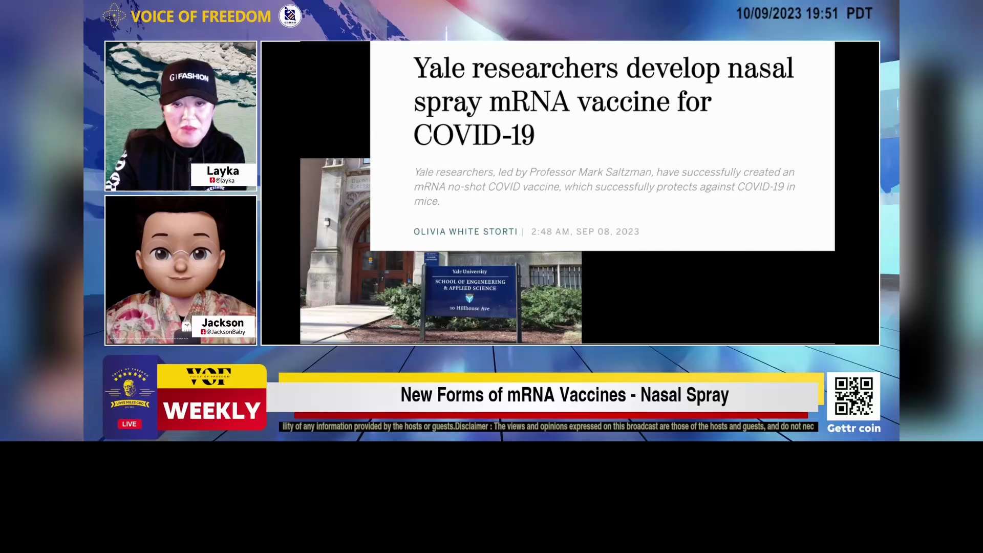 VOF EP#24 2023.10.09【3】

Yale researchers develop nasal spray mRNA vaccine for COVID-19. China appro...