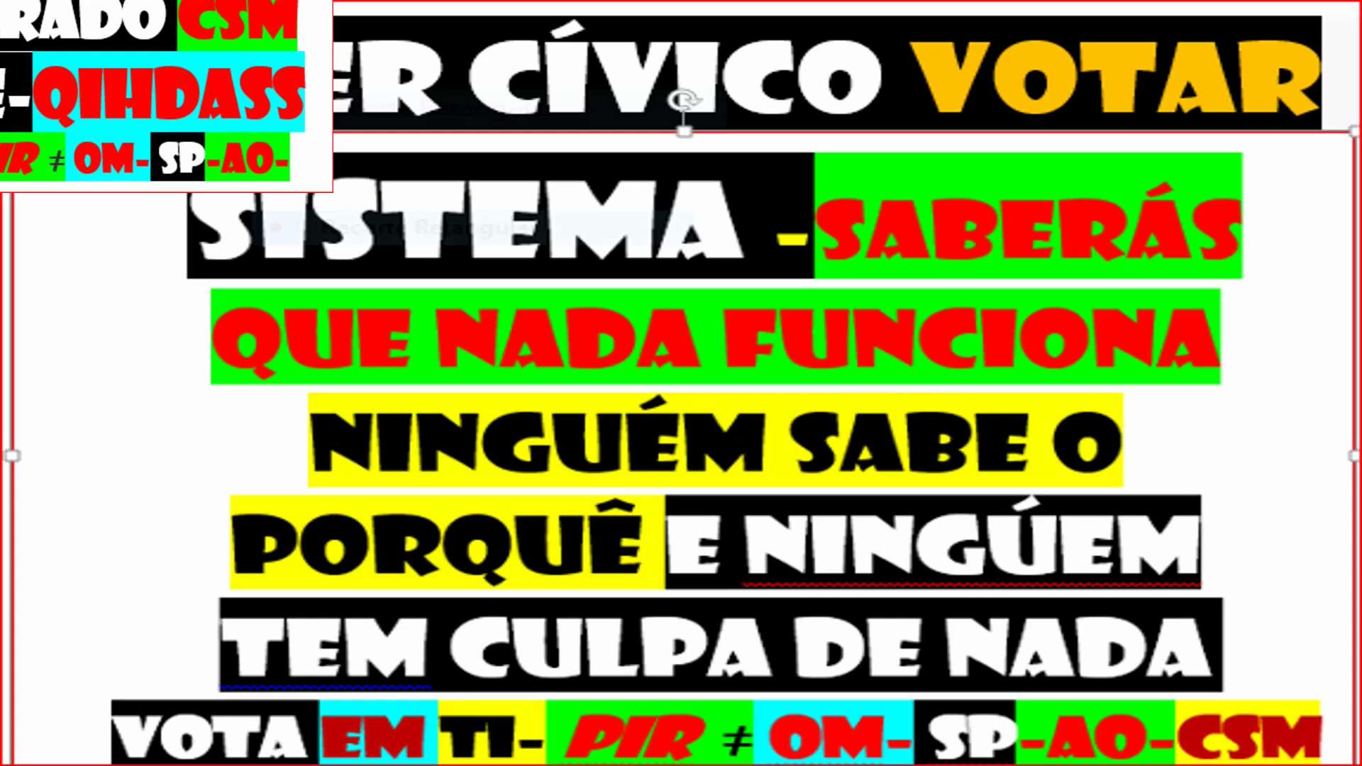 PORTUGAL 10 MILHÕES
IMAGINA CENÁRIO OPÇÕES
TODOS
1-FMAERD
2-VOTAR NO MESMO PARTIDO
3 NINGUÉM VOTAR À EXCEPÇÃO D CANDIDATOS PQ ESSES MARIONETAS MERCENÁRIOS TRAIDORES DA PÁTRIA
GANHAM SEMPRE
RESULTADO FINAL 230 DEPUTADOS
4-MELHOR Q VOTAR EM TI SER HVHRL
DIA SEGUINTE
PGR
POLÍCIA
FORÇAS ARMADAS
CUMPRIAM FUNÇÕES JURADAS
EDD CRP PUJANTE E LEGAL
A NÃO SER ASSIM OQDS DITADURA
DESDE SEMPRE
ACORDA ANTES DE SER TRAGÉDIA ANUNCIADA
PQ DIRIGENTES SÃO CAPAZES DE TUDO