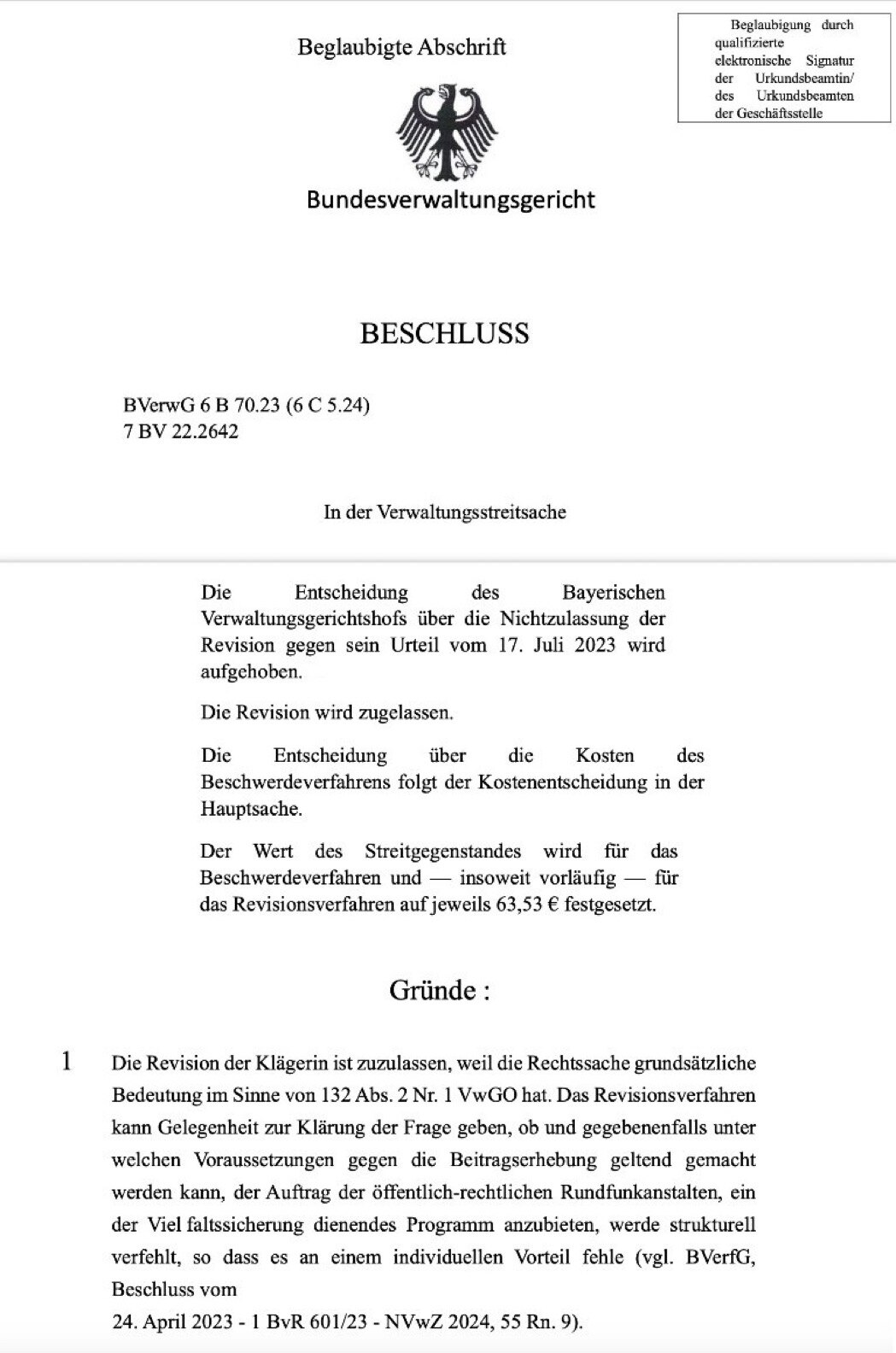 Das Bundesverwaltungsgericht hat, für viele überraschend, die Klärung zugelassen, ob ein Nichtzahlen...