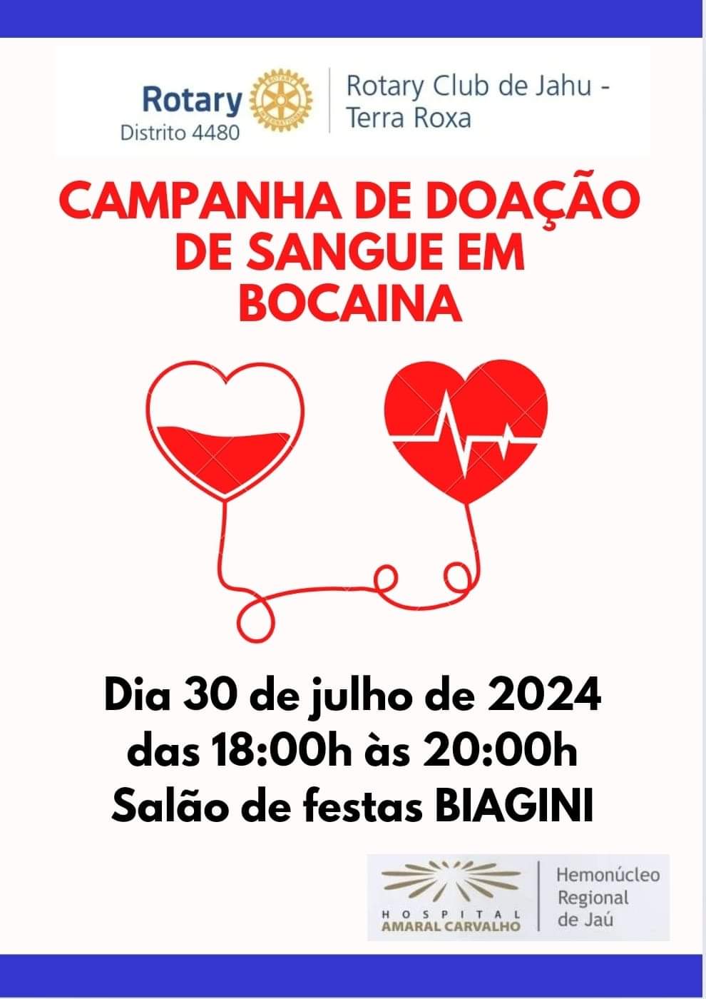 Texto do Rotary Club de Jahu - Terra Roxa:

Nesta terça-feira, em parceria com o Hemonúcleo Amaral C...