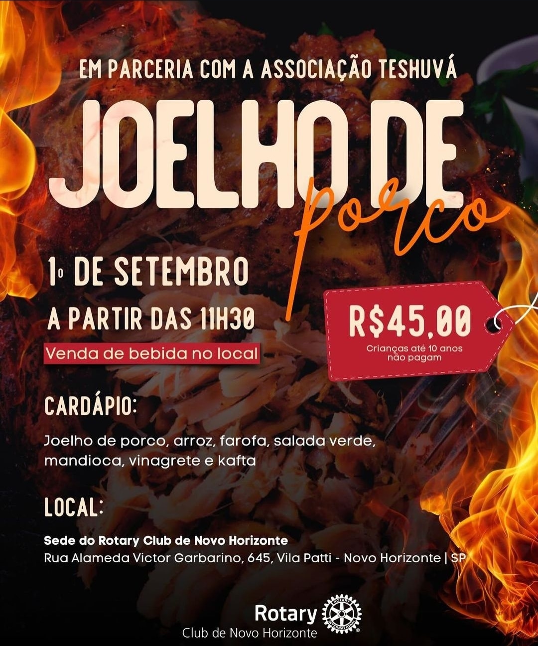 Evento Imperdível

O Rotary Club de Novo Horizonte e a Associação Teshuvá têm o prazer de convidar v...