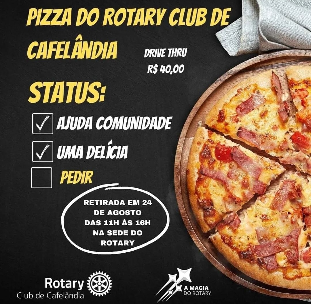 O Rotary Club de Cafelândia está promovendo tradicional pizza em 24 de Agosto de 2024.
no sistema Dr...