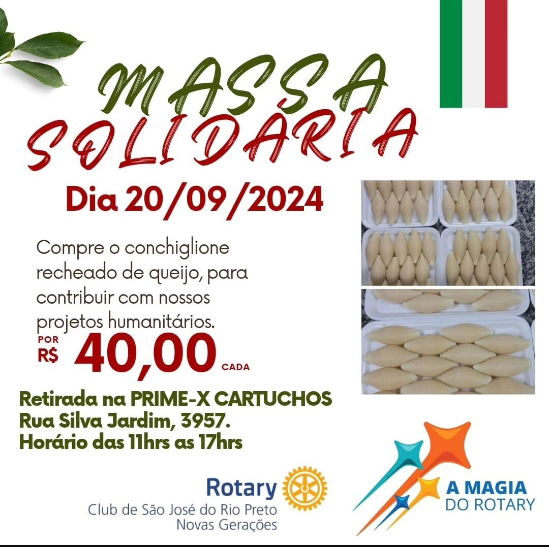Texto do Rotary Club de São José do Rio Preto - Novas Gerações:

Apoie nossas obras. Massas delicios...