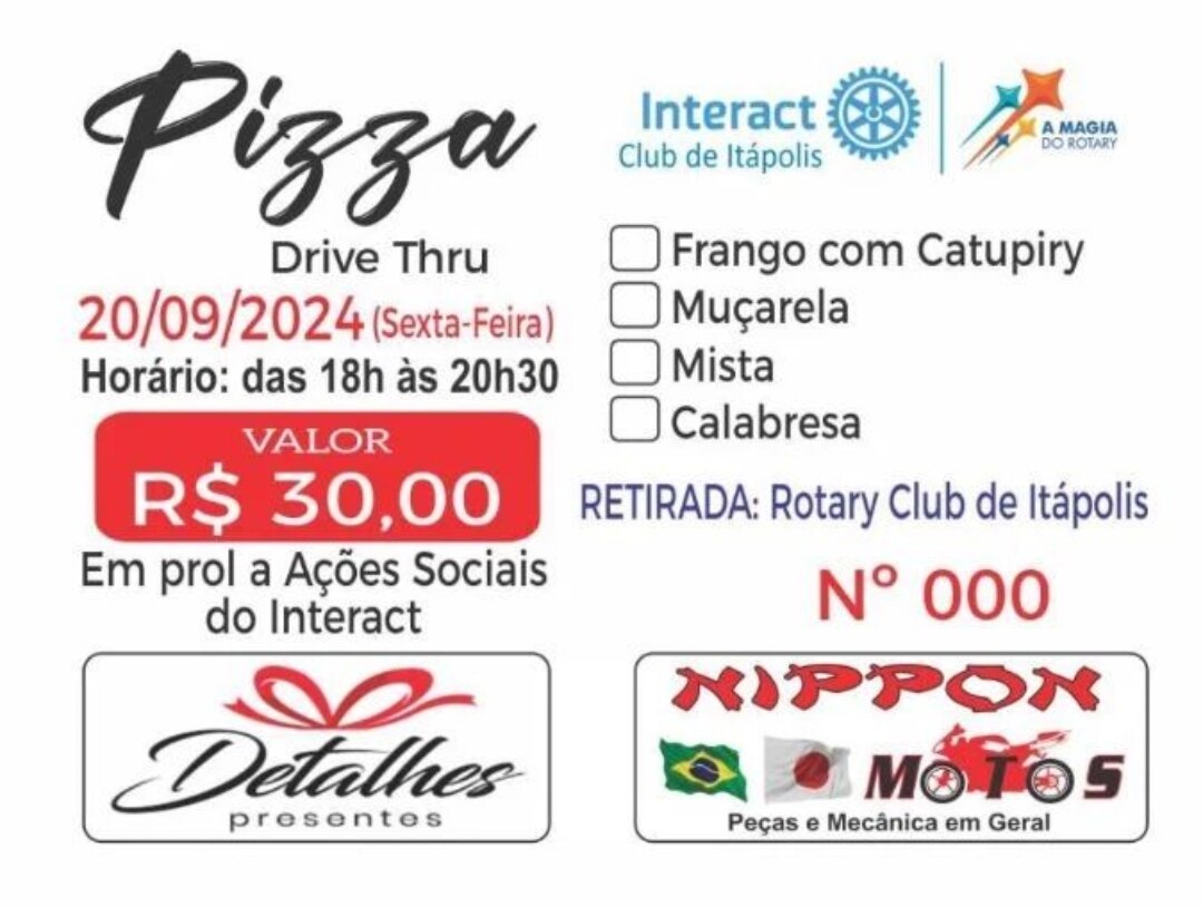O interact Club de Itápolis está fazendo a venda de pizzas em prol das ações sociais do clube.

Não ...