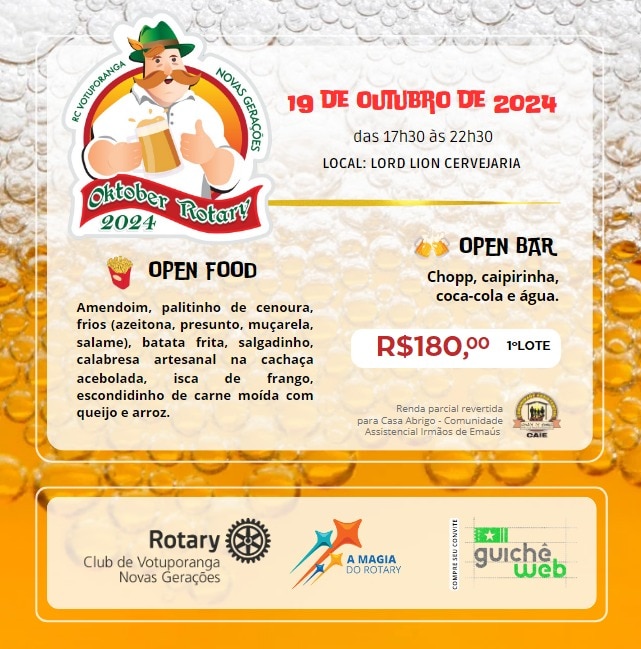 Texto do Rotary Club de Votuporanga - Novas Gerações:

Vamos lá pessoal. O Oktober Rotary está de vo...