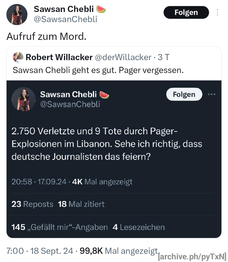 Die Islamistenkuschlerin Sawsan meint das ernst 😄

Quelle: https://x.com/SawsanChebli/status/183626...