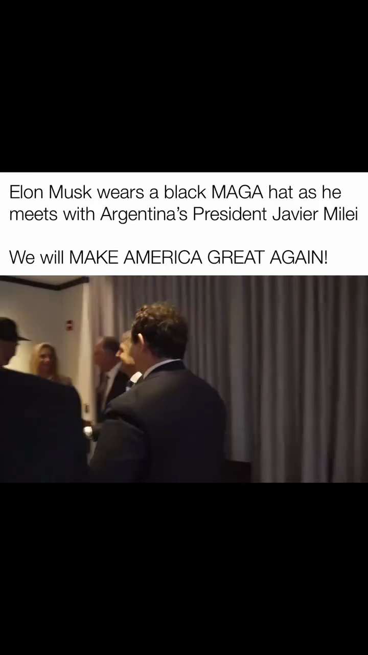 Elon Musk wears a Black MAGA Hat when he meets Javier Milei
