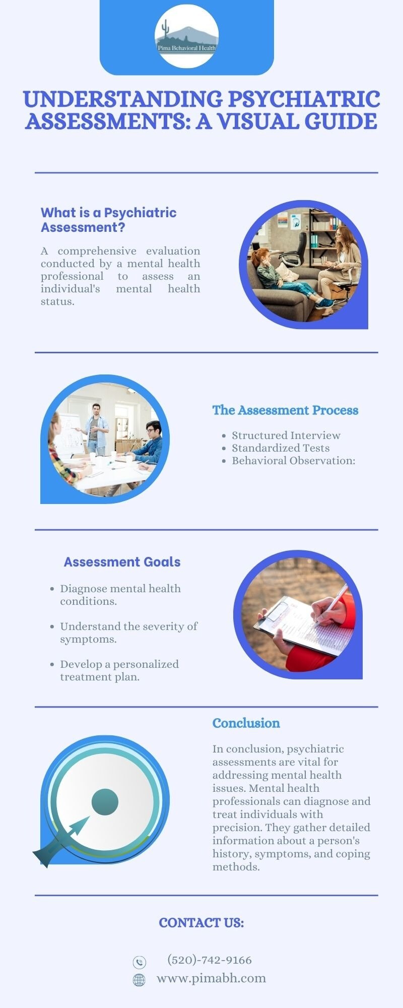 Understanding Psychiatric Assessments A Visual Guide
Pima Behavioral Health is a full service psychiatric primary care practice. We provide psychiatric diagnosis, medication management, and psychotherapy to people ages 16 and up. We accept a number of major insurance carriers and self-pay clients. Our promise to our valued clients is to treat you as we would treat members of our own families.
For more details visit: https://www.pimabh.com/
