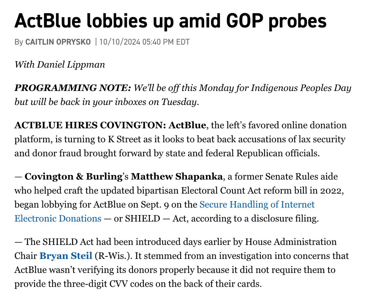 Democrats behind ActBlue just hired a lobbying firm to kill legislation meant to block online credit...