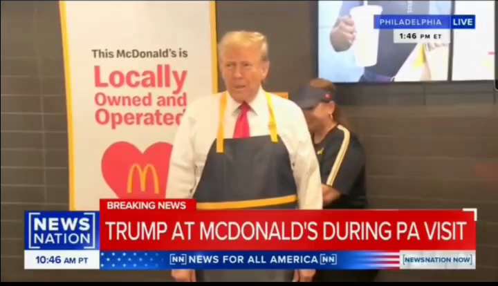 WiseEnough on GETTR : This is historic! 

President Trump SUITS UP for his shift at McDonald's.

Kamala could never!