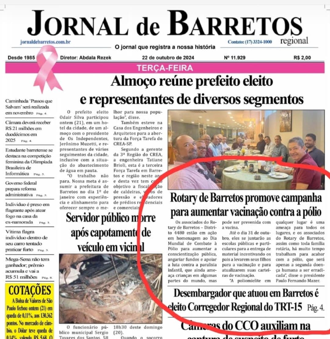 Pres. do Rotary Club de Barretos, Paulo Fernando Mazer, concede entrevista no Programa "Conexão da N...