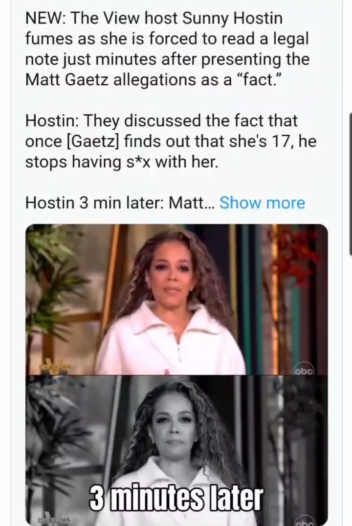 WiseEnough on GETTR : Pouty #SunnyHostin Forced to Read #MattGaetz Legal Notice on #TheView,


her big mouth has gotten her into possible legal...