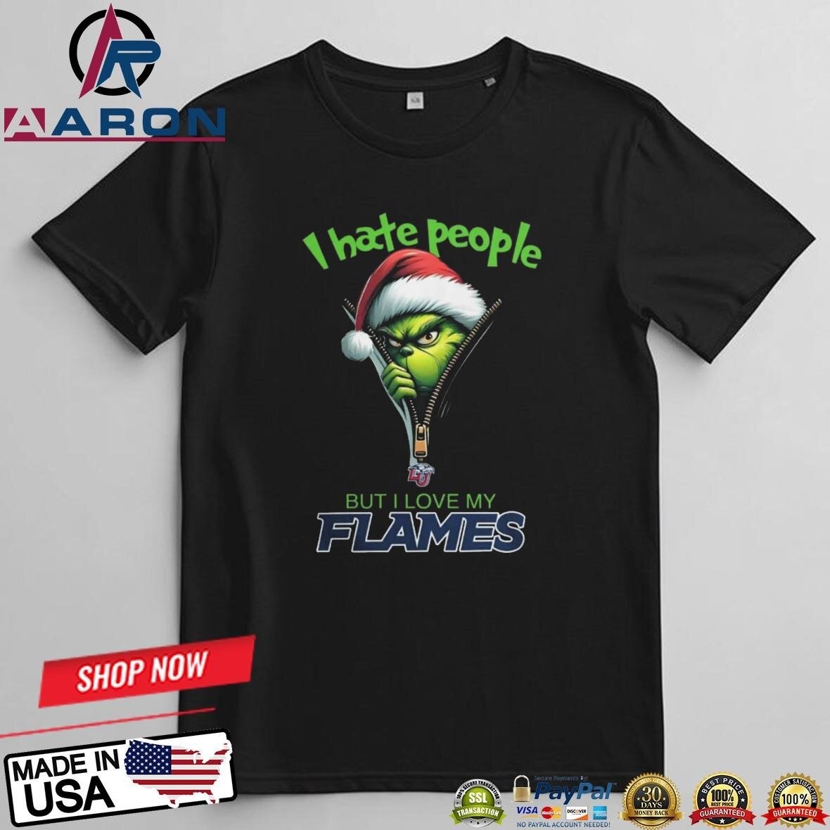 Grinch Santa Hat I Hate People But I Love My Liberty Flames Christmas Logo T-Shirts

Buy this shirt:...