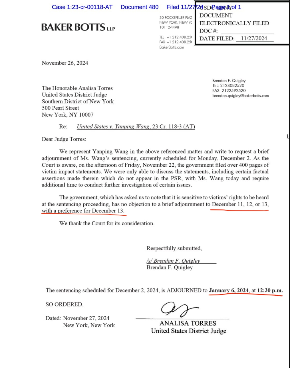 重大消息！雁平的判决改到1月6日，和七哥同一天，七哥是9点半，雁平是12点半。

雁平提出的要求是延期到12月13日，但法官直接决定延期到1月6日！在七哥之后3小时，信息量很大！
