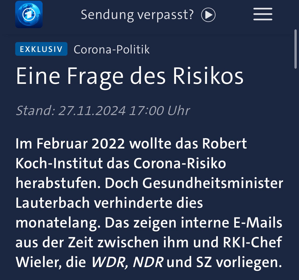 Viele sind davon ausgegangen, dass hier über E-Mails aus dem RKI-Leak berichtet wird.

Dies scheint ...