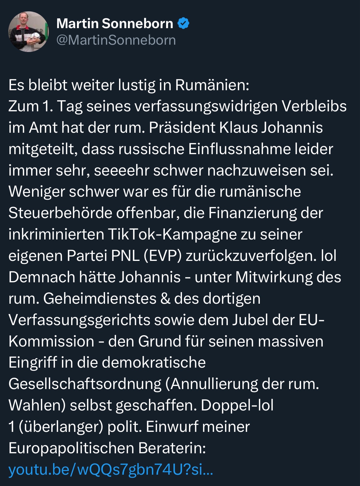 Verstehe ich das richtig?

Die Partei des nun im Amt verbleibenden rumänischen Präsidenten hat die b...