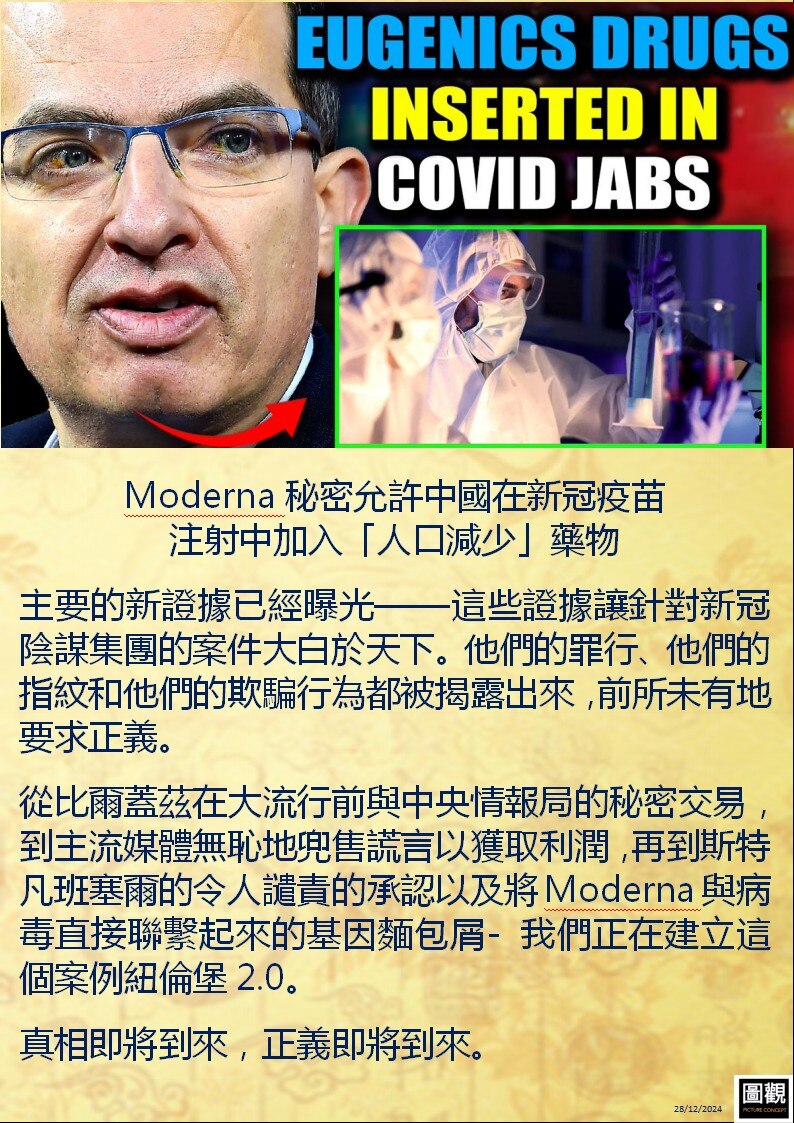 Moderna秘密允许中国在新冠疫苗注射中加入「人口减少」药物