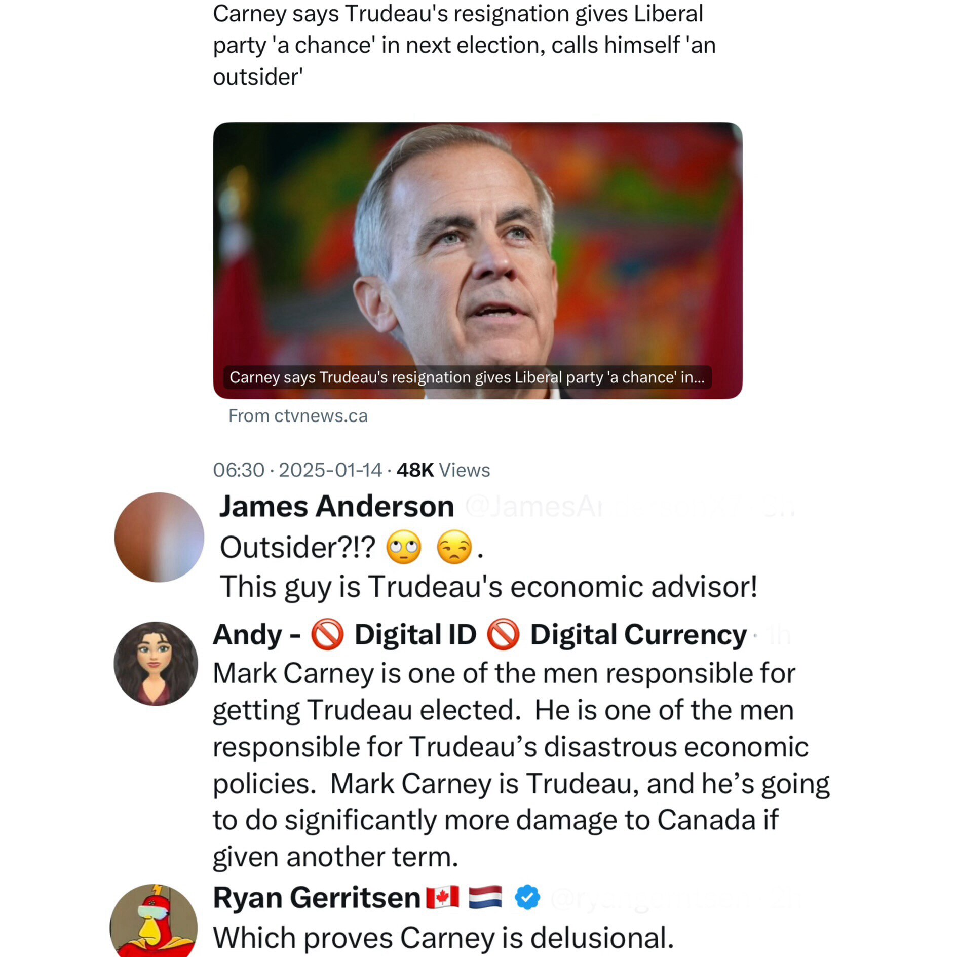 #ctvfakenews : 🇨🇦 Mark Carney tells Jon Stewart the Liberal party has 'a chance' after 🤡 Trudeau'...