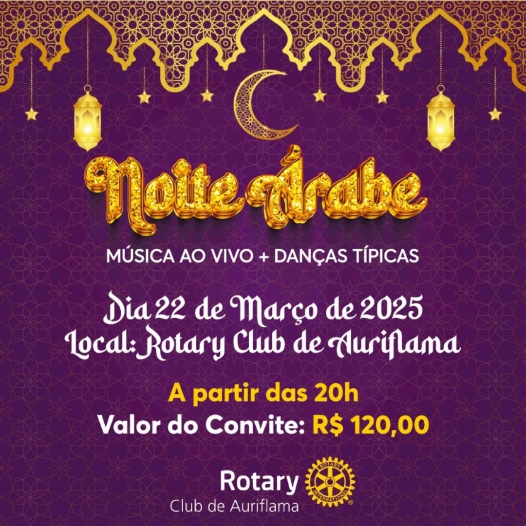 Texto da Casa da Amizade de Auriflama:

Vem aí a tão esperada noite árabe do Rotary Club de Auriflam...