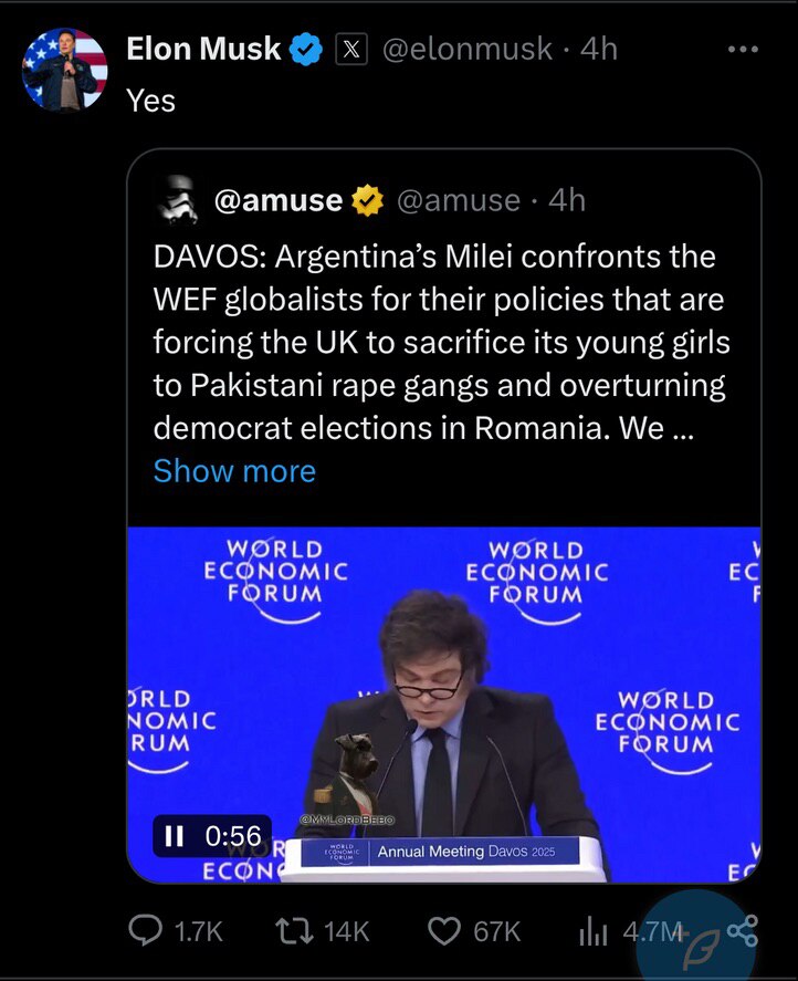 MILEI TOLD THE WEF JUST WHAT THEY ARE !
PEDOPHILES AND TRAFFICKING CHILDREN !
And Milei Is 100% Righ...
