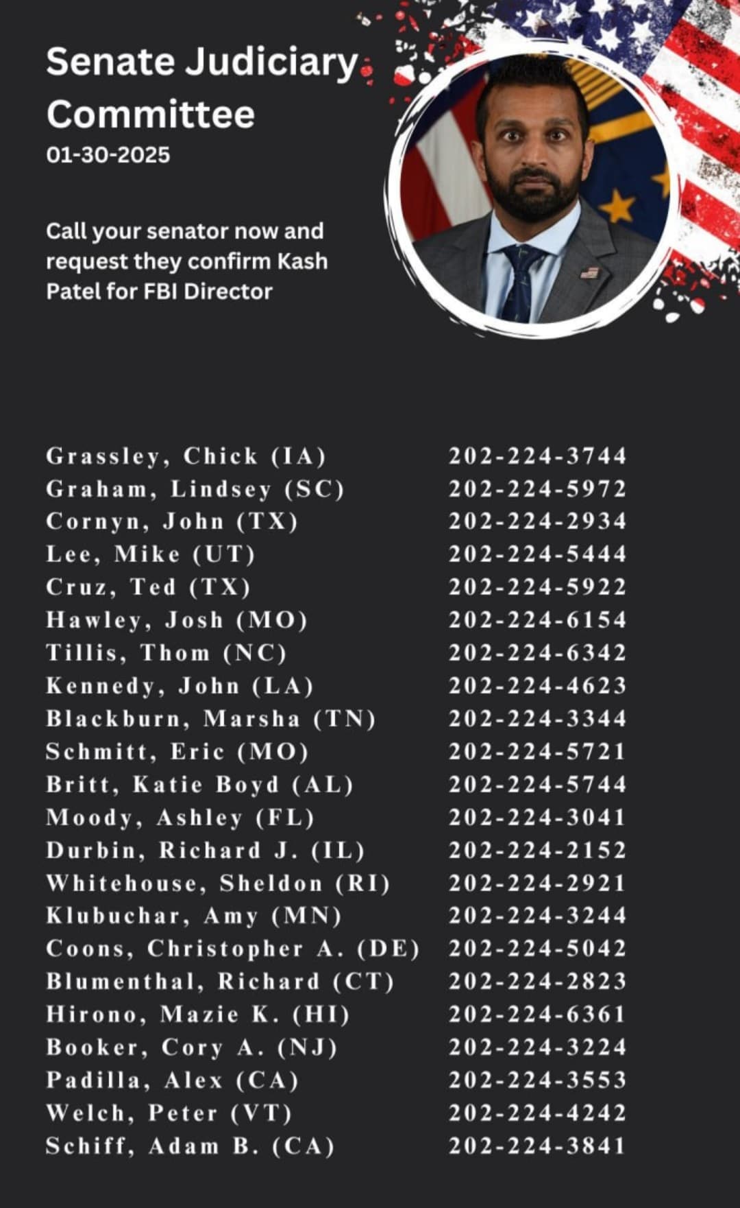 Call your Senators to confirm Kash Patel 
#ConfirmThemAll #MAHA #KashPatel #TRUMP @KashsCorner @Figh...
