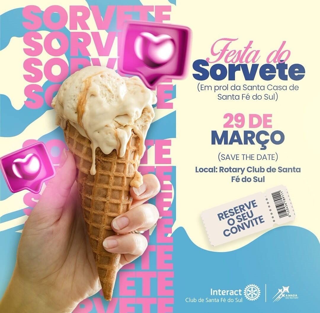 Texto do Interact Club de Santa Fé do Sul:

Festa do Sorvete!

Venha se refrescar e ainda ajudar a S...
