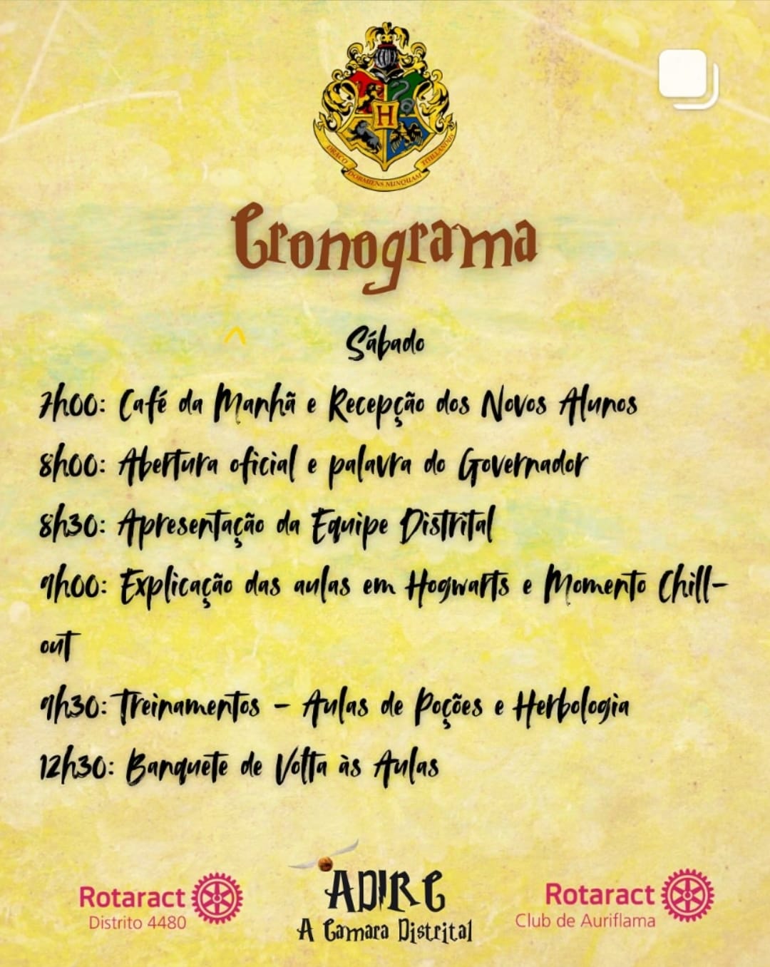 Texto do Rotaract 4480:

OLÁ NOVOS ALUNOS

A Diretora Minerva McGonagall dá as boas vindas a todos e...