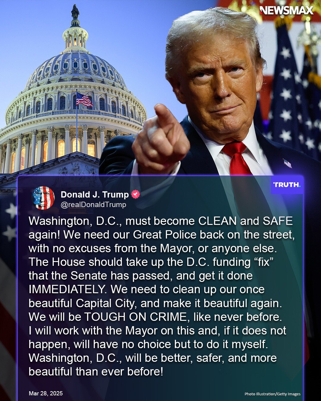 President Trump took to Truth Social on Friday to push politicians to work with him to make Washingt...