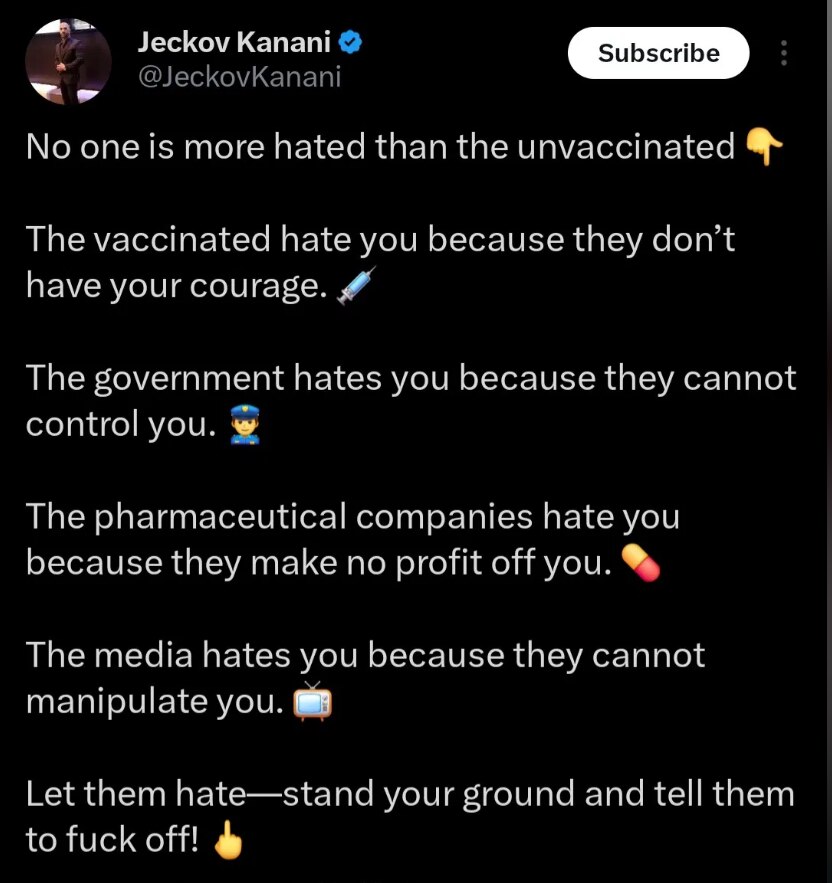 💥💥💥
No one is hated more than the unvaxxed!
