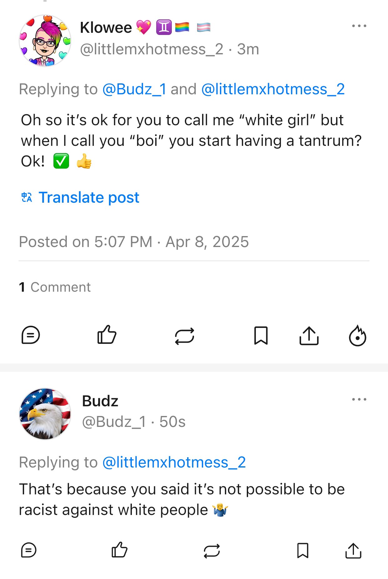 The left constantly says that it’s impossible to be racist against white people. So now what???? 🤷‍♂️. I can’t wait to hear her response 