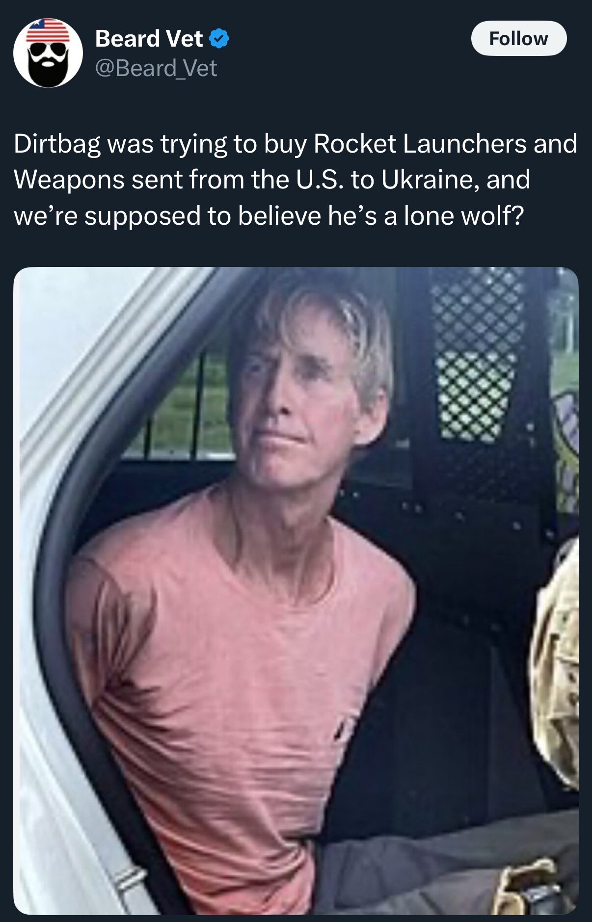 There is no such thing as a “Lone Wolf.” Dirtbags like this death row wannabe are always part of a circle of thugs who can’t help but  discuss their intentions with other criminals. Look what we’ve learned now from the release of the JFK files. 

I can’t wait for the release of the Epstein files!

